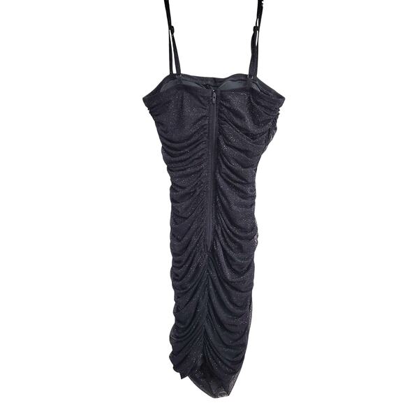Y2K Ruched Gray/Black Sparkle Bodycon Mini Dress XS Radiante Couture Party Glam - Picture 2 of 8